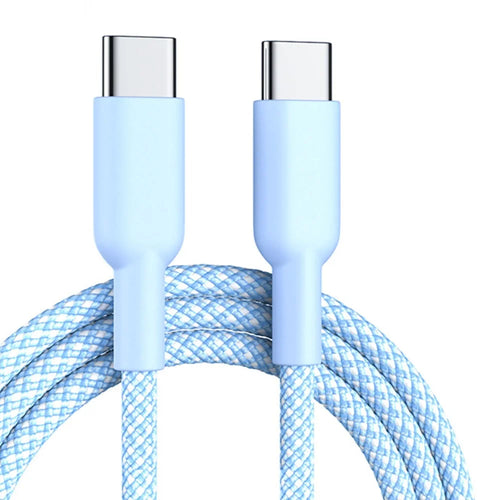 ENKAY HAT PRINCE 2m PD 60W Type-C to Type-C Cable Nylon Braided Charging Cord Data Transfer for iPhone 17  /  16  /  15 Series / Android - Blue - 1