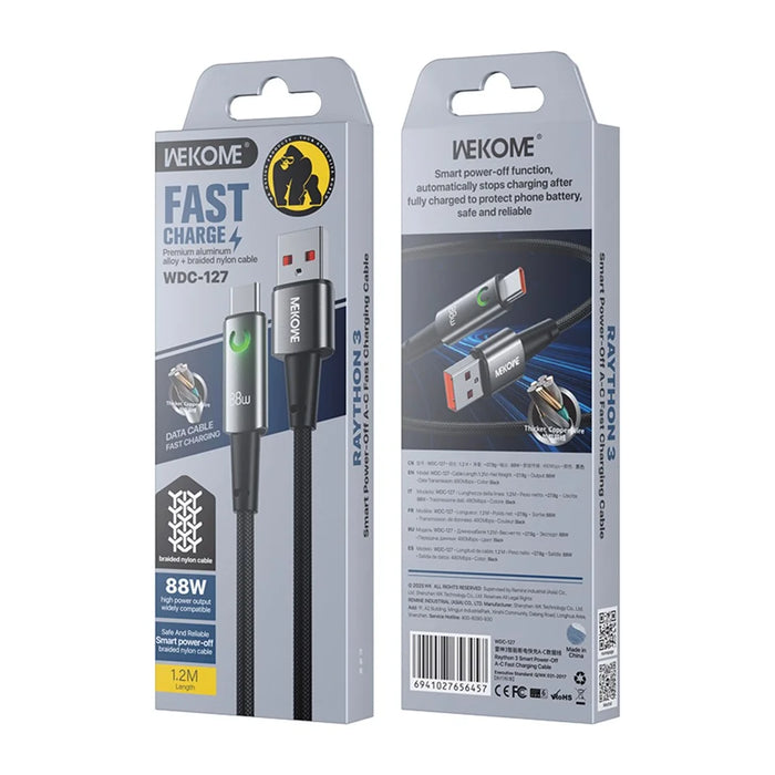 WEKOME WDC-127 Raython 3 Smart Power-Off USB-A to Type-C Fast Charging Cable 88W High Speed Data Cable - 4