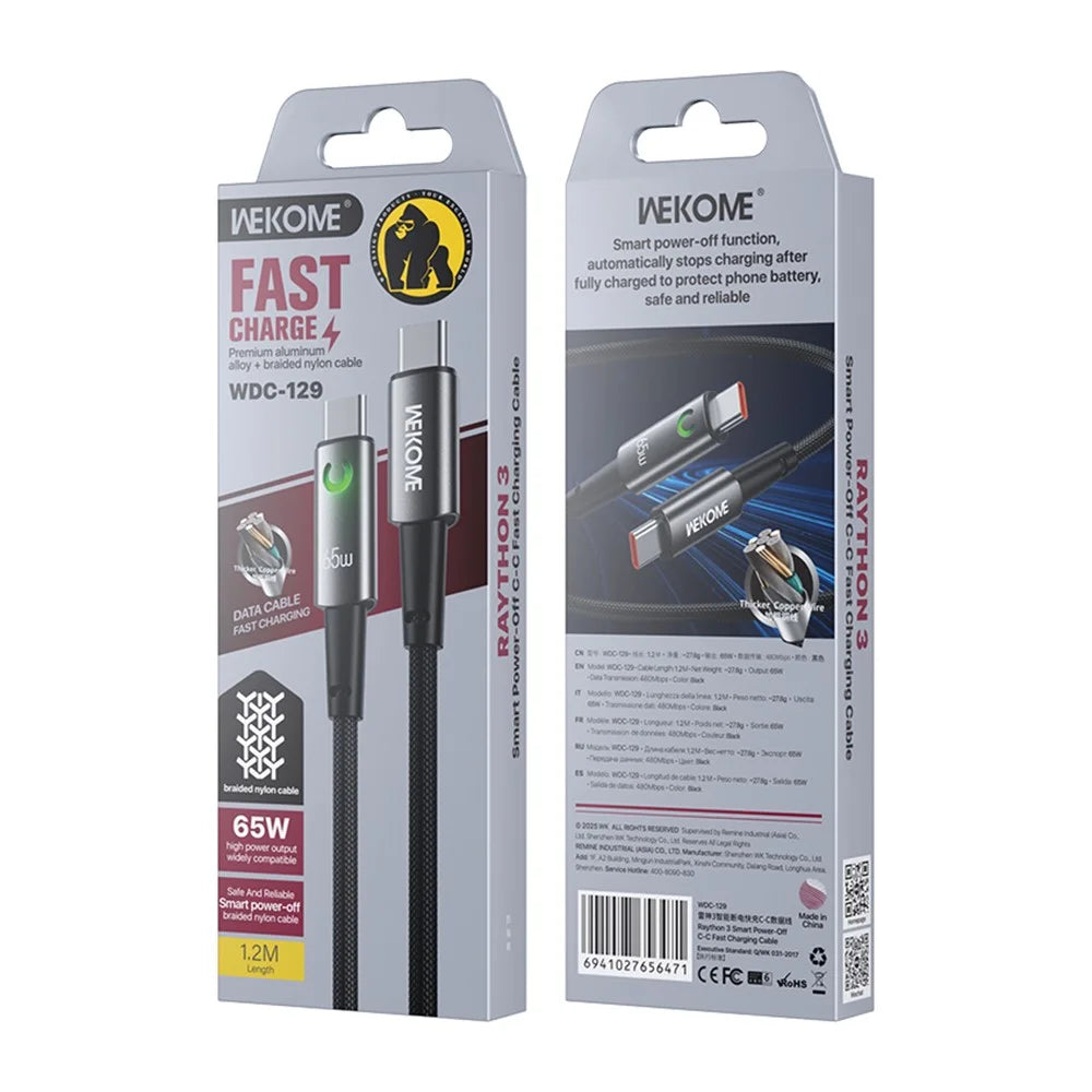 WEKOME WDC-129 Raython 3 Smart Power-Off Type-C to Type-C Fast Charging Cable 65W High Speed Data Cable - 5