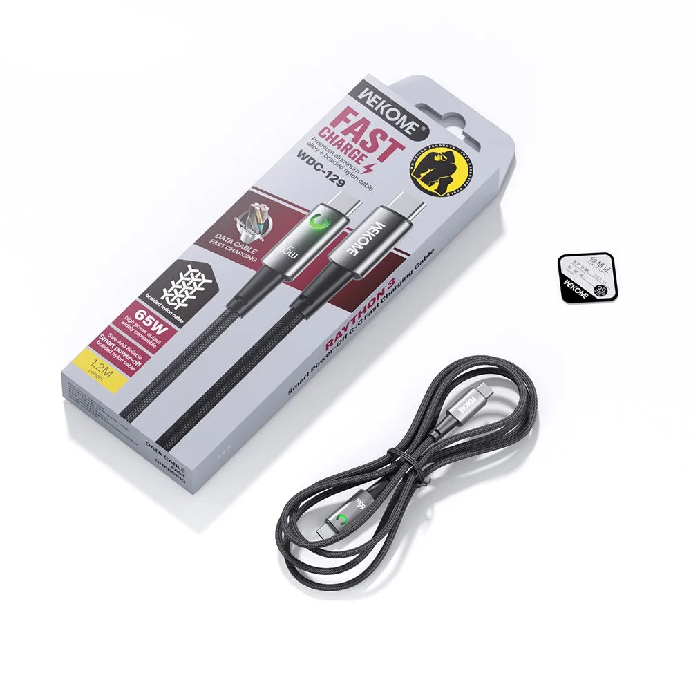 WEKOME WDC-129 Raython 3 Smart Power-Off Type-C to Type-C Fast Charging Cable 65W High Speed Data Cable - 6