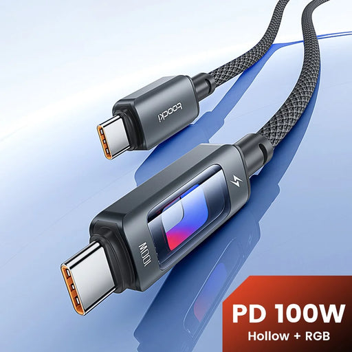 TOOCKI TX112C2 2m PD 100W USB-C to USB-C Fast Charging Cable Built-in E-Marker Chip 480Mbps Data Transfer Cable - Black - 2