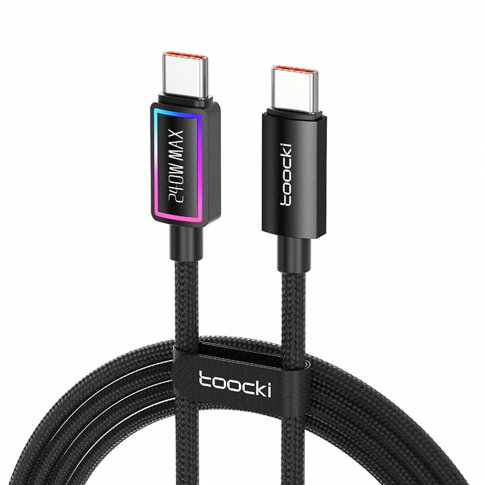 TOOCKI TX109C4 1m PD 240W USB-C to USB-C Ring Light Data Cable 480Mbps Fast Data Transfer Cable with E-Marker Chip for Laptop Phone - Black - 1