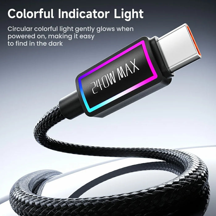 TOOCKI TX109C4 1m PD 240W USB-C to USB-C Ring Light Data Cable 480Mbps Fast Data Transfer Cable with E-Marker Chip for Laptop Phone - Black - 3