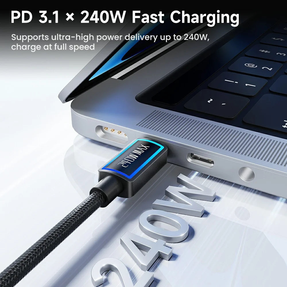 TOOCKI TX109C4 1m PD 240W USB-C to USB-C Ring Light Data Cable 480Mbps Fast Data Transfer Cable with E-Marker Chip for Laptop Phone - Black - 6