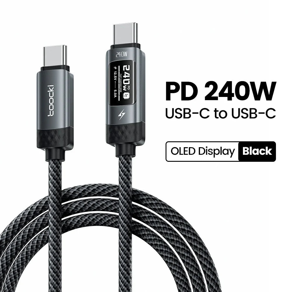 TOOCKI TX111C4 2m PD 240W OLED Digital Display Data Cable 480Mbps High-Speed Charging Cable with E-Marker Chip for Laptop Phone - Black - 2