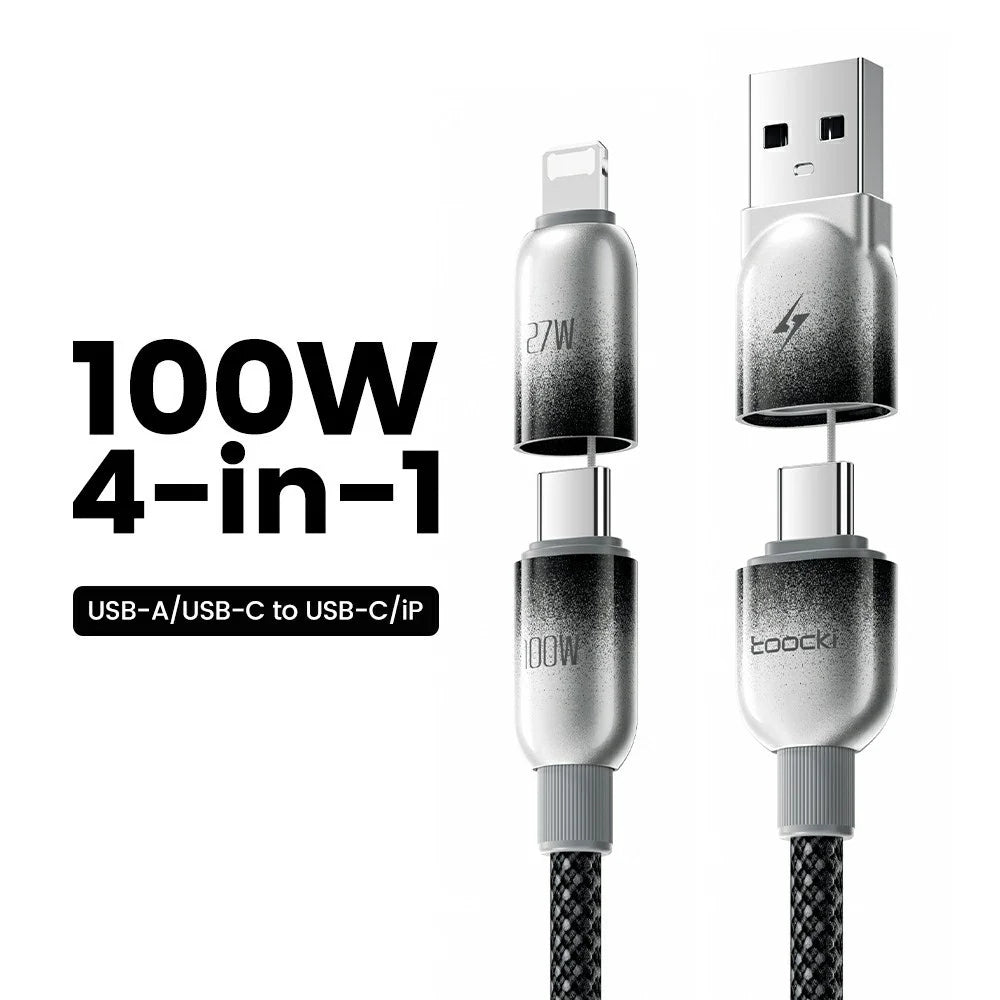 TOOCKI X118C2 1.2m USB-A  /  USB-C to USB-C  /  iP 480Mbps Data Cable PD 100W Fast Charging Cable with E-Marker Chip for Laptop Phone - Black - 3