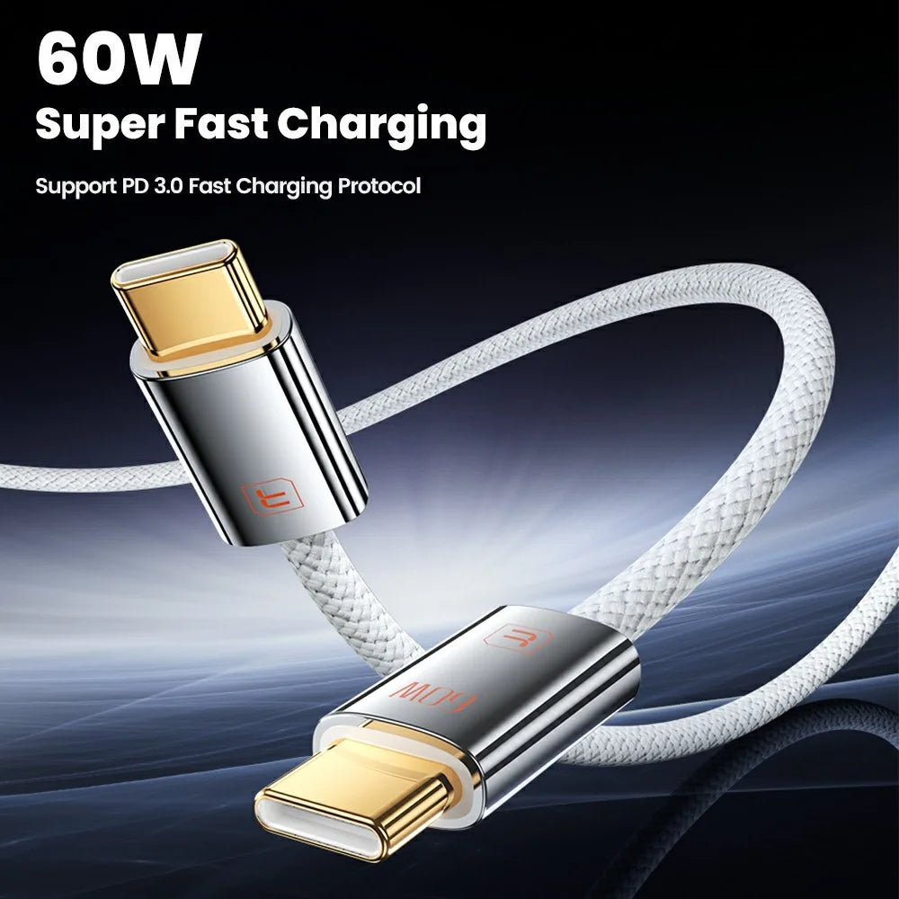TOOCKI TX110C2 1m Mini Zinc Alloy USB-C to USB-C Cable PD 60W Fast Charging Cable with Smart Chip for Laptop Phone - White - 3