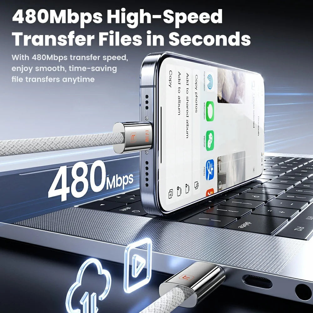 TOOCKI TX110C2 1m Mini Zinc Alloy USB-C to USB-C Cable PD 60W Fast Charging Cable with Smart Chip for Laptop Phone - White - 5
