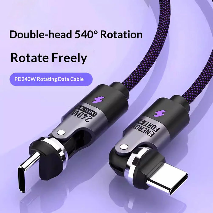 SIKAI Type C to Type C Data Cable 240W High Power Fast Charging USB C Braided Wire for Phones/Tablets/Laptops - Dual Head 540 Degree Rotation - 3