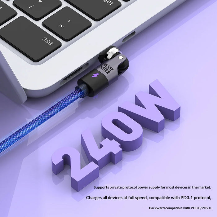 SIKAI Type C to Type C Data Cable 240W High Power Fast Charging USB C Braided Wire for Phones/Tablets/Laptops - Dual Head 540 Degree Rotation - 6