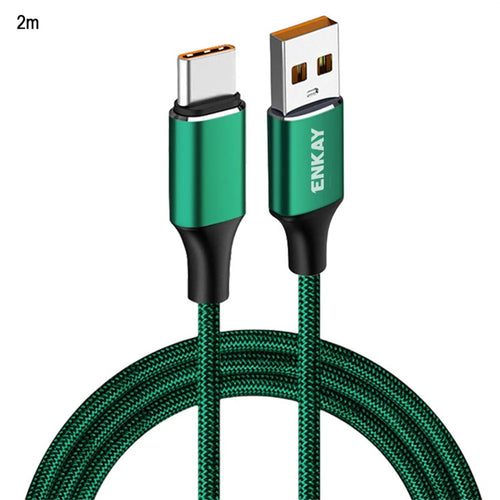 ENKAY HAT PRINCE 2m 120W 6A USB to Type-C Fast Charging Cable 5Gbps Data Transfer Cord - Green - 1