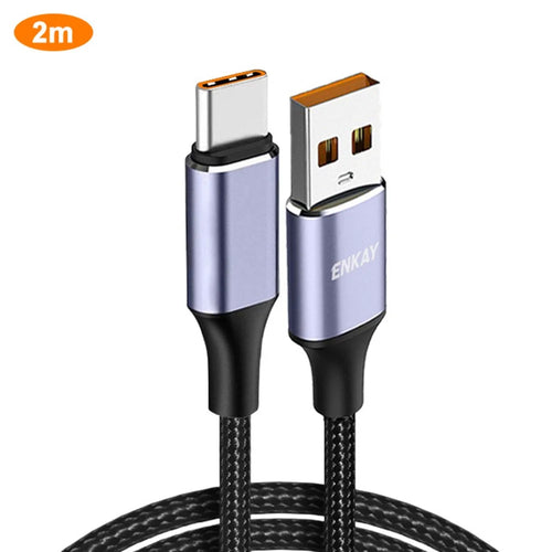 ENKAY HAT PRINCE 2m 66W 6A USB to Type-C Fast Charging Cable High-Speed Data Transfer Cord - Grey - 1