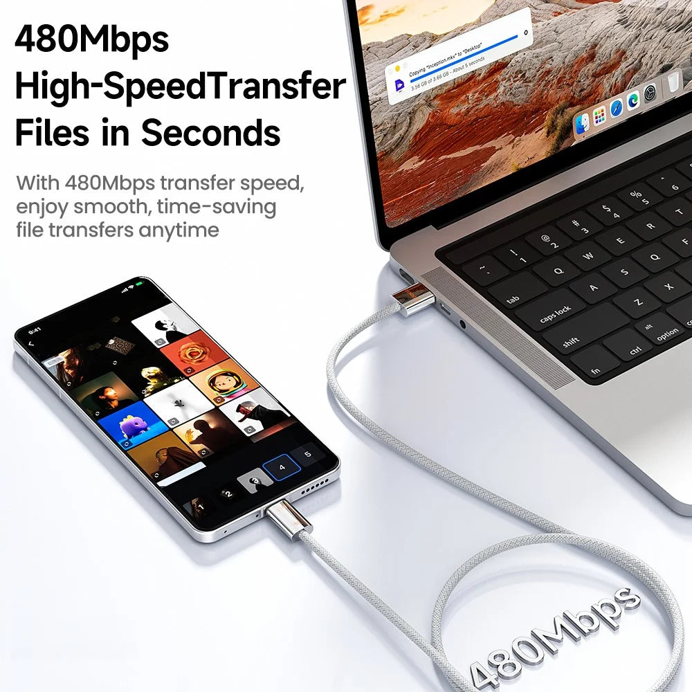 TOOCKI TX110A2 1m 100W Mini Zinc Alloy USB A to C Cable 480Mbps Data Transfer Cable with Smart Chip for Laptop Phone Tablet - White - 6