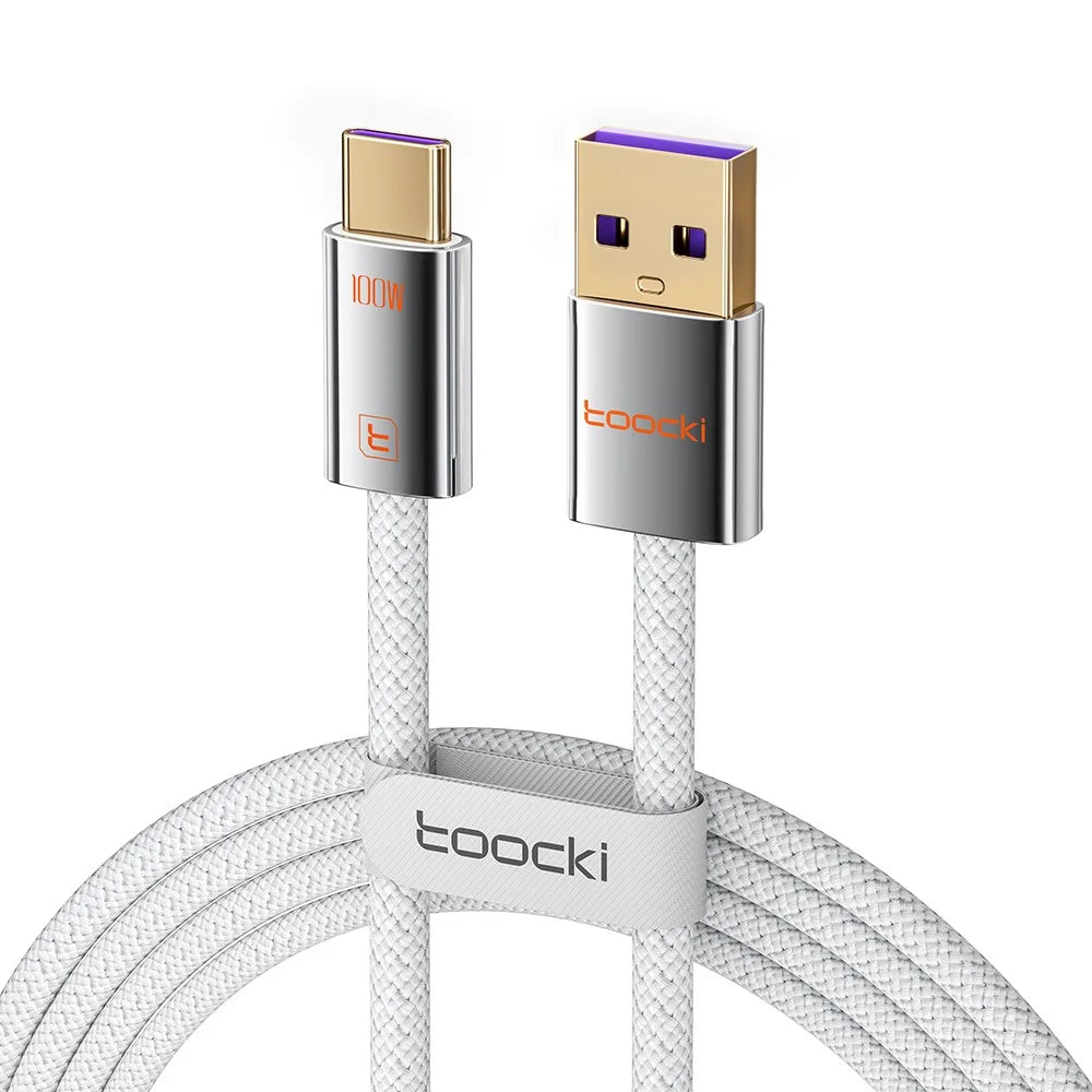 TOOCKI TX110A2 2m 100W Mini Zinc Alloy USB A to C Cable 480Mbps Data Transfer Cable with Smart Chip for Laptop Phone Tablet - White - 1