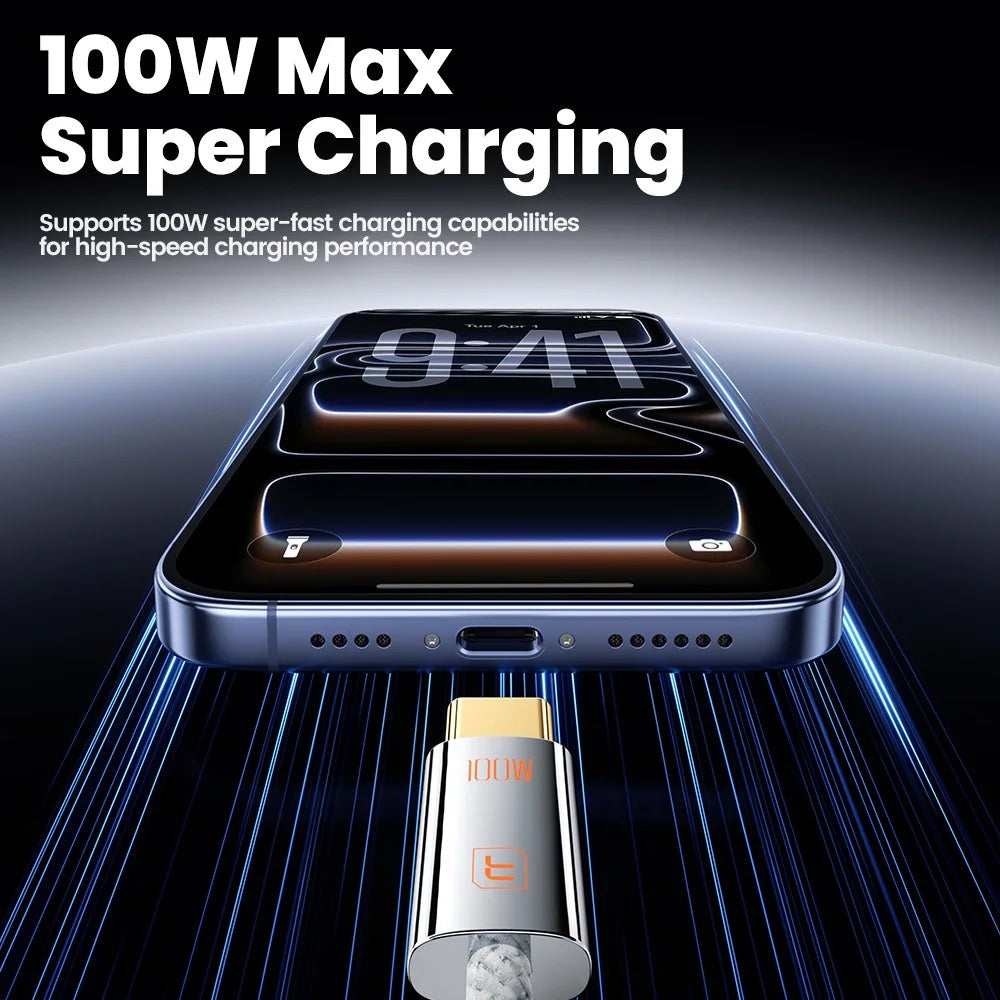 TOOCKI TX110C3 1m 100W Mini Zinc Alloy USB-C to USB-C Cable 480Mbps Data Fast Transfer Cable with Smart Chip - White - 2
