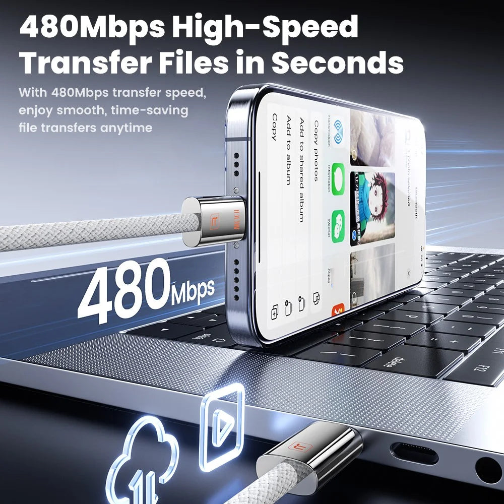 TOOCKI TX110C3 1m 100W Mini Zinc Alloy USB-C to USB-C Cable 480Mbps Data Fast Transfer Cable with Smart Chip - White - 4