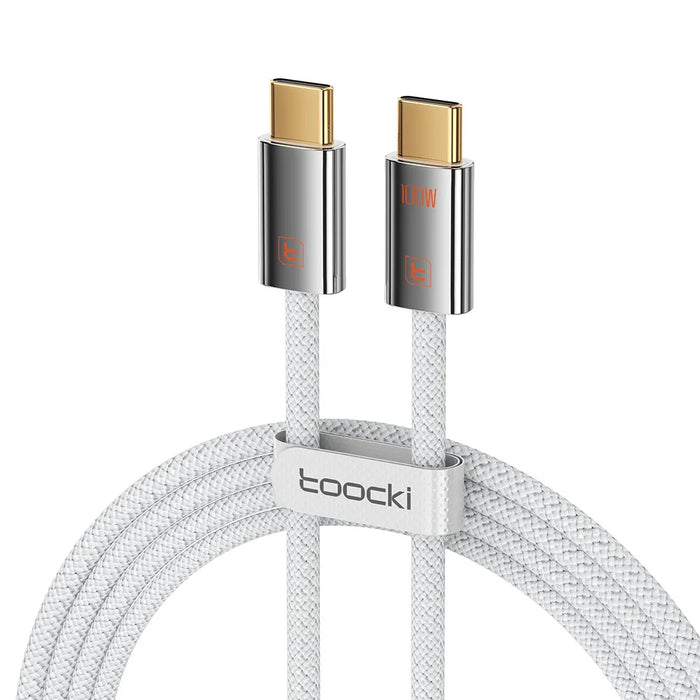 TOOCKI TX110C3 2m 100W Mini Zinc Alloy USB-C to USB-C Cable 480Mbps Data Fast Transfer Cable with Smart Chip - White - 1