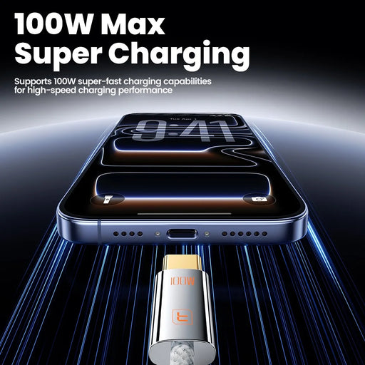 TOOCKI TX110C3 2m 100W Mini Zinc Alloy USB-C to USB-C Cable 480Mbps Data Fast Transfer Cable with Smart Chip - White - 2