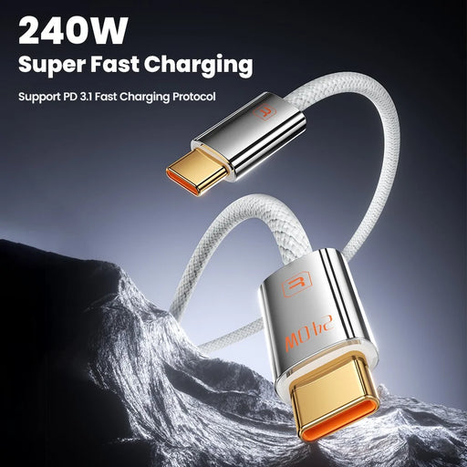 TOOCKI TX110C4 2m 240W Mini Zinc Alloy USB-C to USB-C Cable 480Mbps Data Transfer Cable with Smart Chip for Laptop Phone Tablet - White - 2