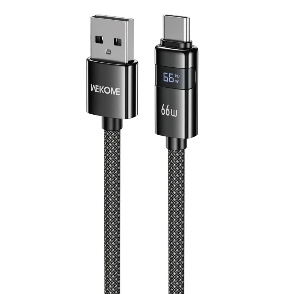 WEKOME WDC-103 1.2m 66W USB A to Type-C Cable with Digital Display 480Mbps Data Transfer Cable with Smart Chip Protection - Black - 1
