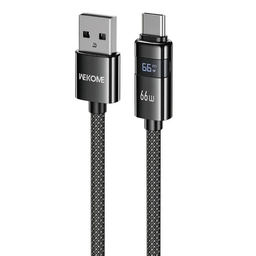 WEKOME WDC-103 1.2m 66W USB A to Type-C Cable with Digital Display 480Mbps Data Transfer Cable with Smart Chip Protection - Black - 1