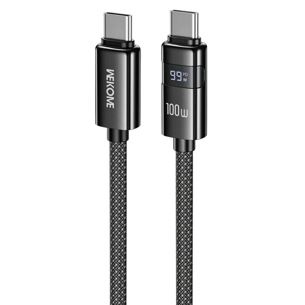 WEKOME WDC-105 1.2m 100W Type-C to Type-C Cable with Digital Display 480Mbps Fast Transfer Data Cable with Smart Chip Protection - Black - 1