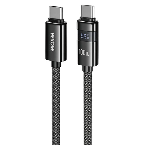 WEKOME WDC-105 1.2m 100W Type-C to Type-C Cable with Digital Display 480Mbps Fast Transfer Data Cable with Smart Chip Protection - Black - 1