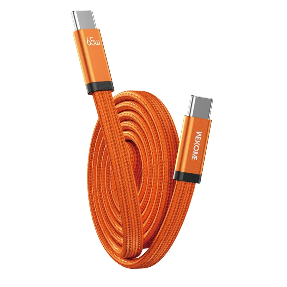 WEKOME WDC-C20 Ultra Thin 1m 65W Magnetic Fast Charging Type-C to Type-C Cable 480Mbps Braided Data Transfer Cable - Orange - 1