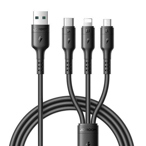 JOYROOM S-A61 3 in 1 Charging Cable USB-A to Type-C / iP / Micro USB 3.5A 1.2m Fast Charging Cord - Black - 1
