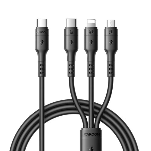 JOYROOM S-A61 3 in 1 Charging Cable Type-C to Type-C / iP / Micro USB 3.5A 1.2m Fast Charging Cord - Black - 1