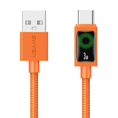 USAMS SJ772 U92 1.2m Type-C Cable 18W Fast Charging USB-A to USB-C Data Transfer Cord with LED Light - Orange - 1