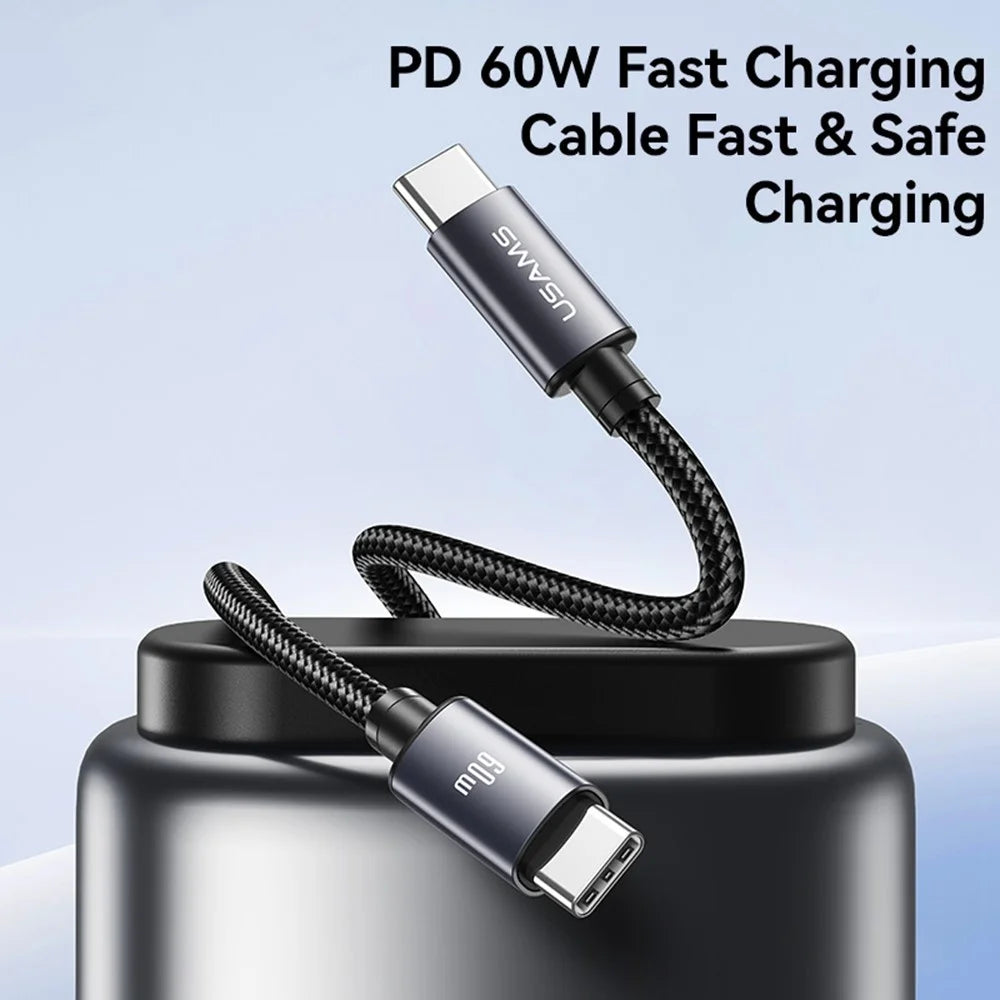 USAMS SJ769 U91 60W Aluminum Alloy Fast Charging Cable 1m USB-C to USB-C Data Cable - 2