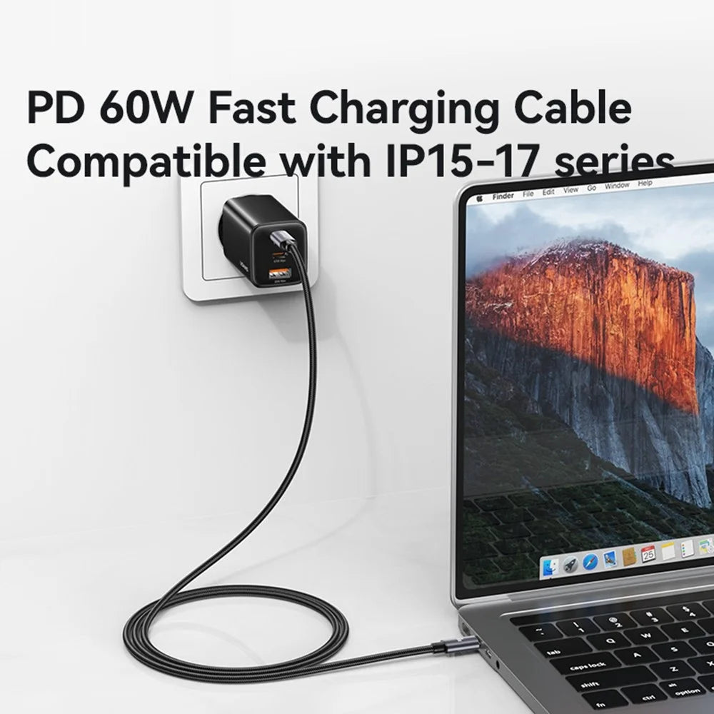 USAMS SJ769 U91 60W Aluminum Alloy Fast Charging Cable 1m USB-C to USB-C Data Cable - 7