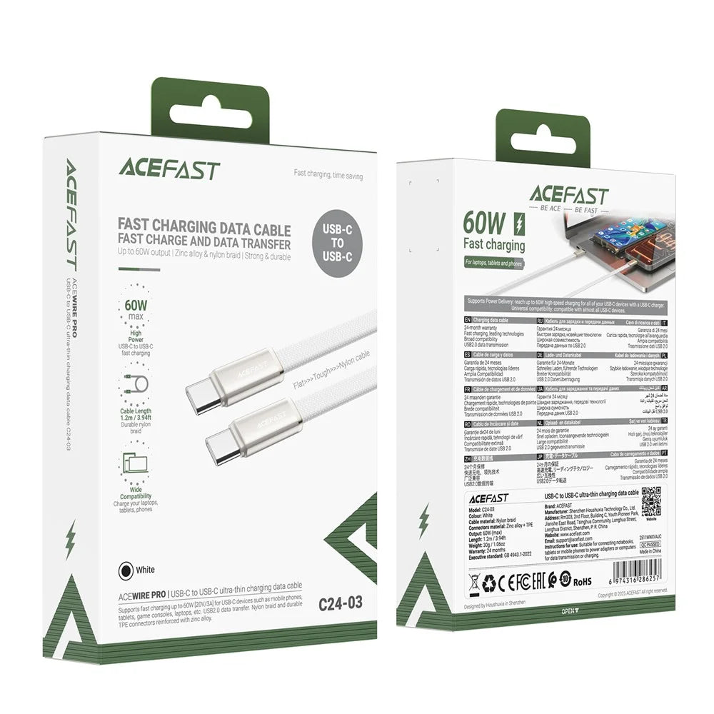 ACEFAST C24-03 USB-C to USB-C Cable Ultra Thin Charging Data Cable 60W Fast Charging Durable Nylon Braided Cable - 7
