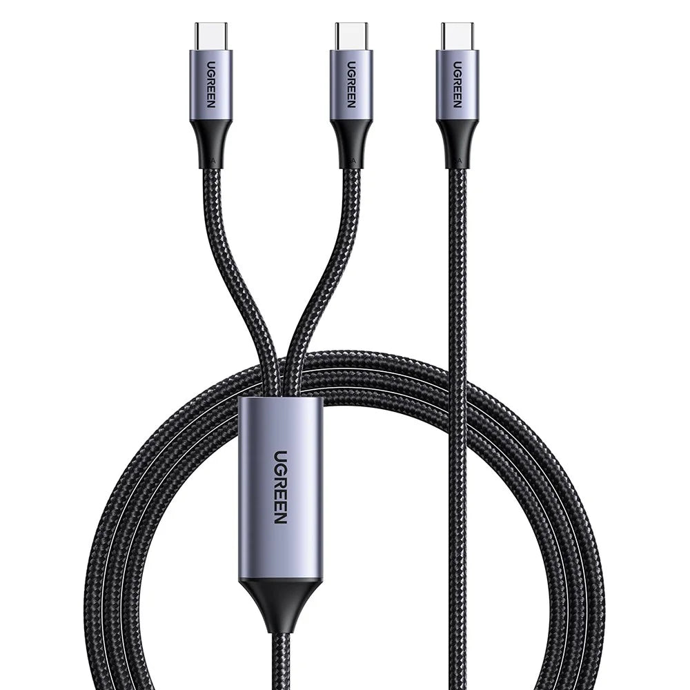 UGREEN 35087 1.5m 2 in 1 USB-C to USB-C Y Splitter Cable 100W / 5A PD 3.0 Fast Charging Nylon Braided Cord - 1