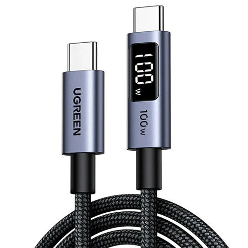 UGREEN 65862 1m PD 3.0 100W PPS SCP Fast Charging Type-C Cable with Digital Display Braided USB-C to USB-C Data Cord - 1