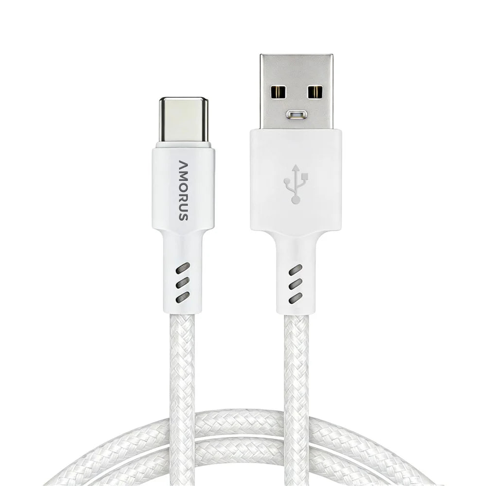 AMORUS 1m 12W 2.4A USB-A to USB-C Nylon Braided Data Cord Fast Charging Cable for Samsung / Huawei / Xiaomi - White - 1