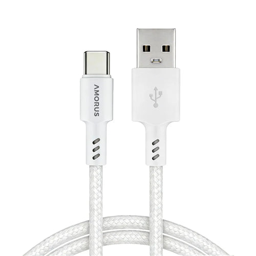 AMORUS 1m 12W 2.4A USB-A to USB-C Nylon Braided Data Cord Fast Charging Cable for Samsung / Huawei / Xiaomi - White - 1