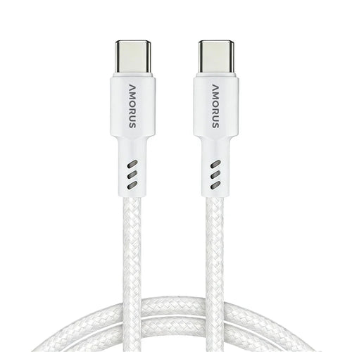 AMORUS 1m PD 3.0 60W Fast Charging Cable USB-C to USB-C Nylon Braided Data Cord for for Samsung / Xiaomi / Google - White - 1