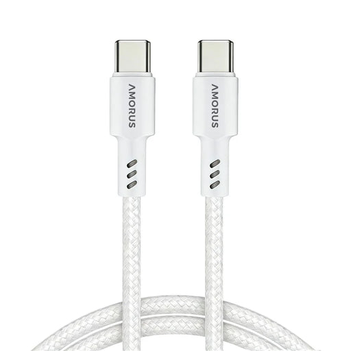 AMORUS 1m PD 3.0 60W Fast Charging Cable USB-C to USB-C Nylon Braided Data Cord for for Samsung / Xiaomi / Google - White - 1