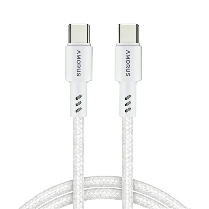 AMORUS 1m PD 3.0 60W Fast Charging Cable USB-C to USB-C Nylon Braided Data Cord for for Samsung / Xiaomi / Google - White - 1