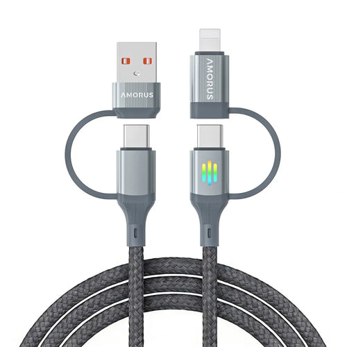 AMORUS 1m USB-A / USB-C to iP / USB-C Cable PD 3.0 60W Fast Charging Data Cord with Breathing Light - 1