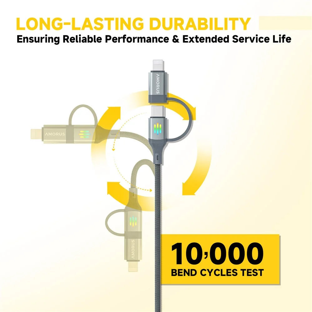 AMORUS 1m USB-A / USB-C to iP / USB-C Cable PD 3.0 60W Fast Charging Data Cord with Breathing Light - 4