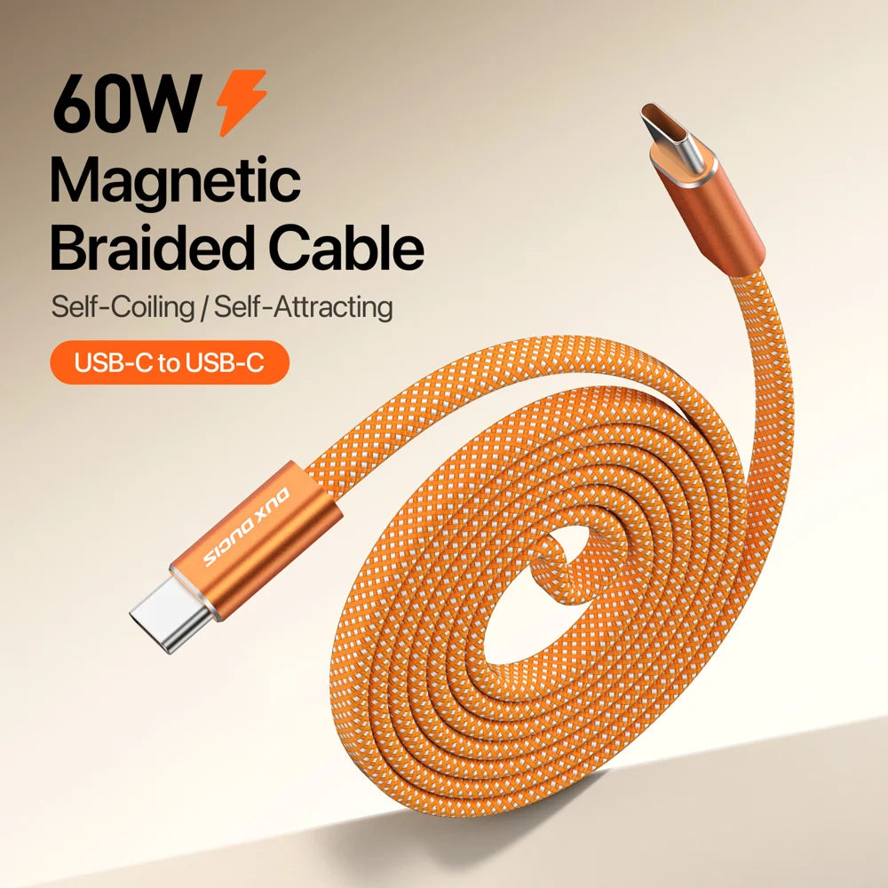 DUX DUCIS 60W Type-C To Type-C 1m  AUTO Series 60W Type-C To Type-C 1m Aluminum-Alloy Magnetic Coiled Cable - Orange - 3
