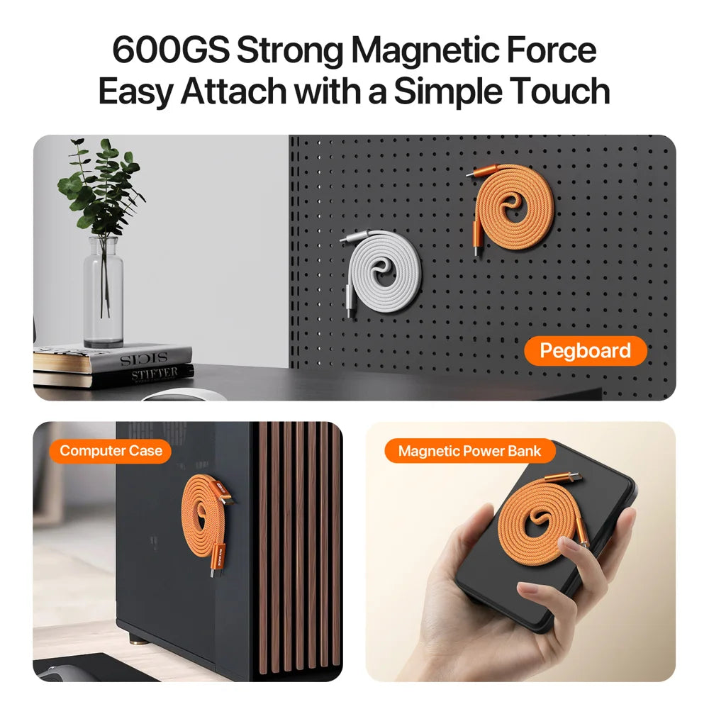 DUX DUCIS 60W Type-C To Type-C 1m  AUTO Series 60W Type-C To Type-C 1m Aluminum-Alloy Magnetic Coiled Cable - Orange - 6