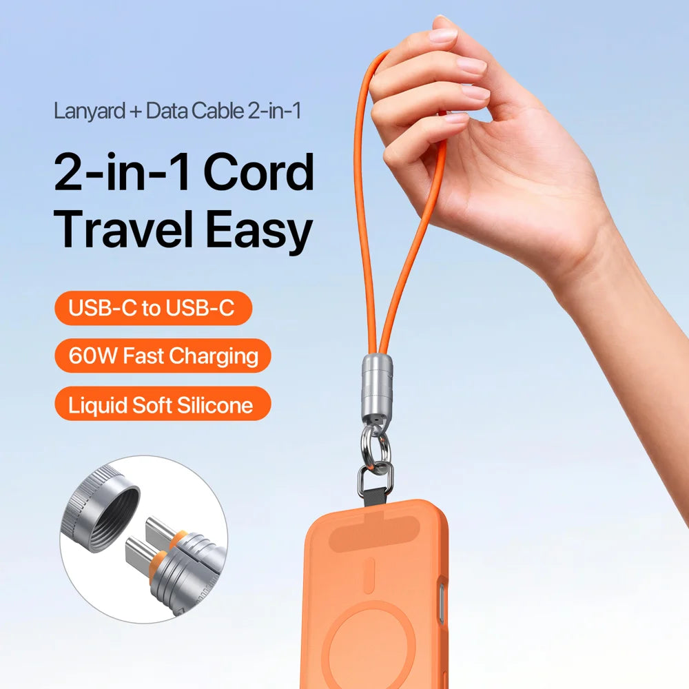 DUX DUCIS 60W Type-C To Type-C 30cm  LCBA Series 60W Type-C To Type-C 30cm Zinc Alloy Silicone Lanyard Cable - Orange - 4