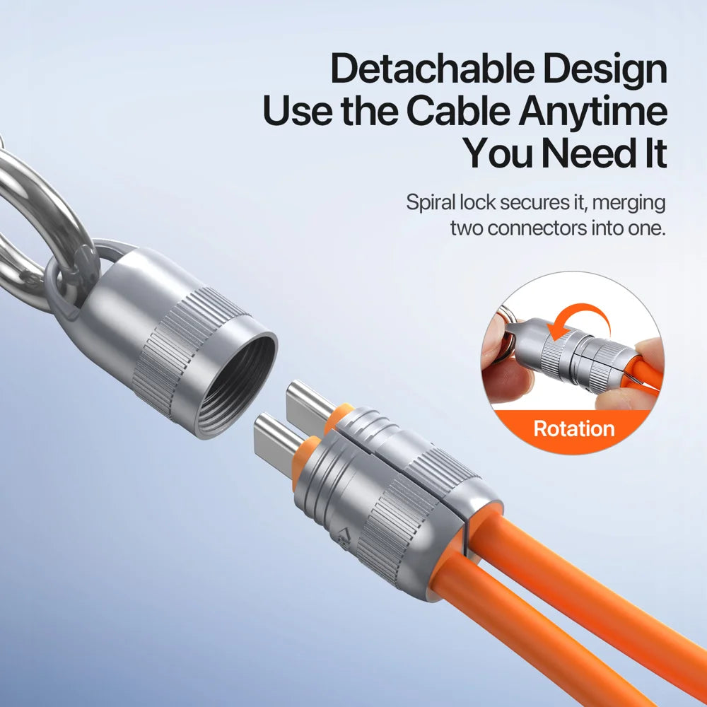 DUX DUCIS 60W Type-C To Type-C 30cm  LCBA Series 60W Type-C To Type-C 30cm Zinc Alloy Silicone Lanyard Cable - Orange - 6