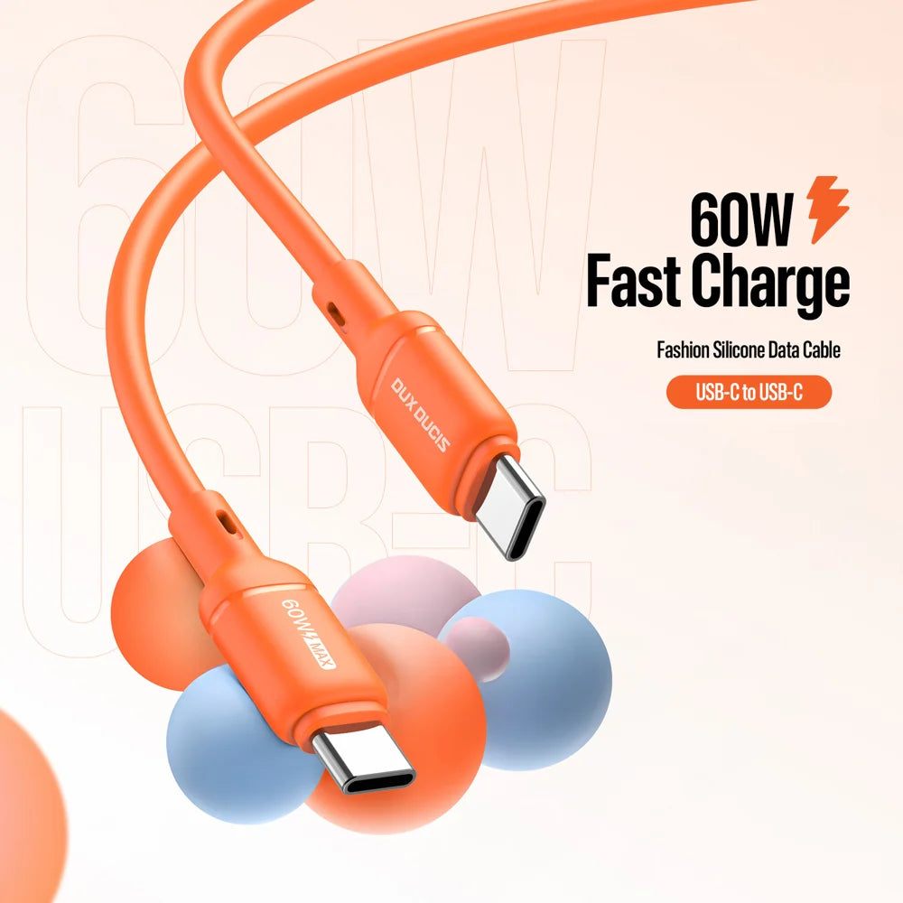 DUX DUCIS 60W Type-C To Type-C 1m  SILI Series 60W Type-C To Type-C 1m Silicone Cable - Orange - 3