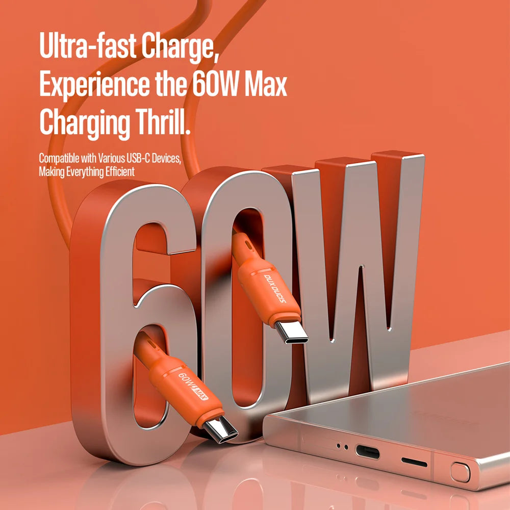 DUX DUCIS 60W Type-C To Type-C 1m  SILI Series 60W Type-C To Type-C 1m Silicone Cable - Orange - 4