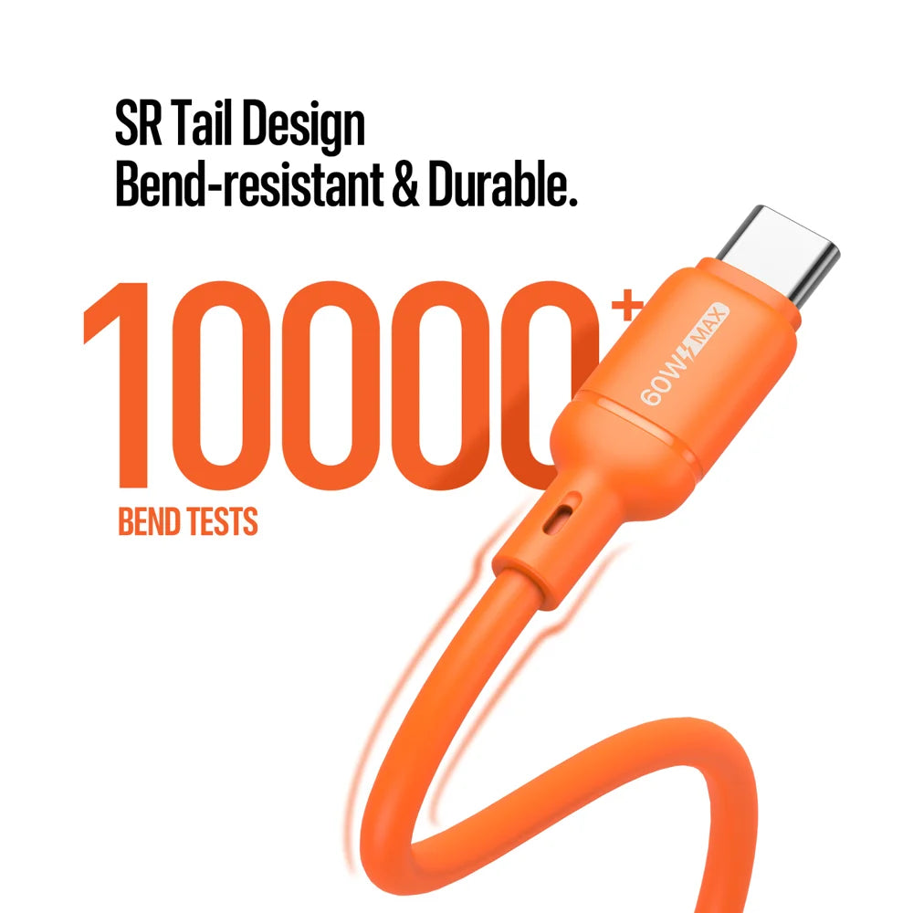 DUX DUCIS 60W Type-C To Type-C 1m  SILI Series 60W Type-C To Type-C 1m Silicone Cable - Orange - 7